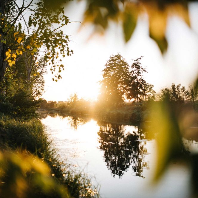 Der Rhinkanal im Friesacker Zootzen bei Sonnenuntergang