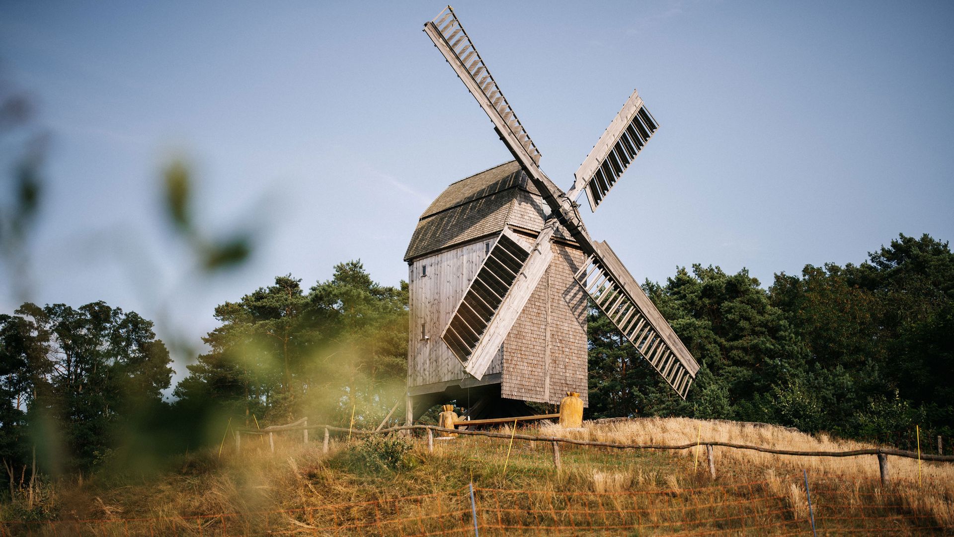 Blick auf die historische Bockwindmühle in Bamme