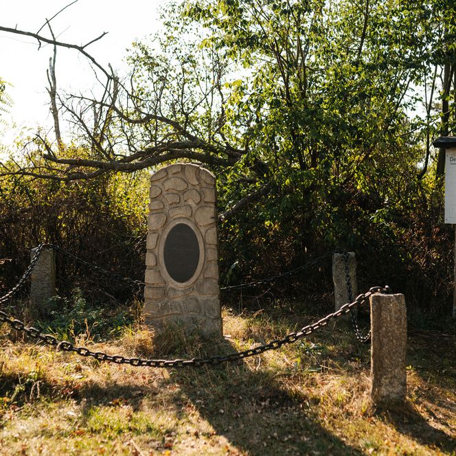 Gedenkstein Otto Lilienthal mit Infotafel auf dem Gollenberg in Stölln