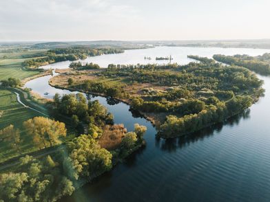 Luftaufnahme von den Havelinseln Richtung Trebelsee bei Ketzin
